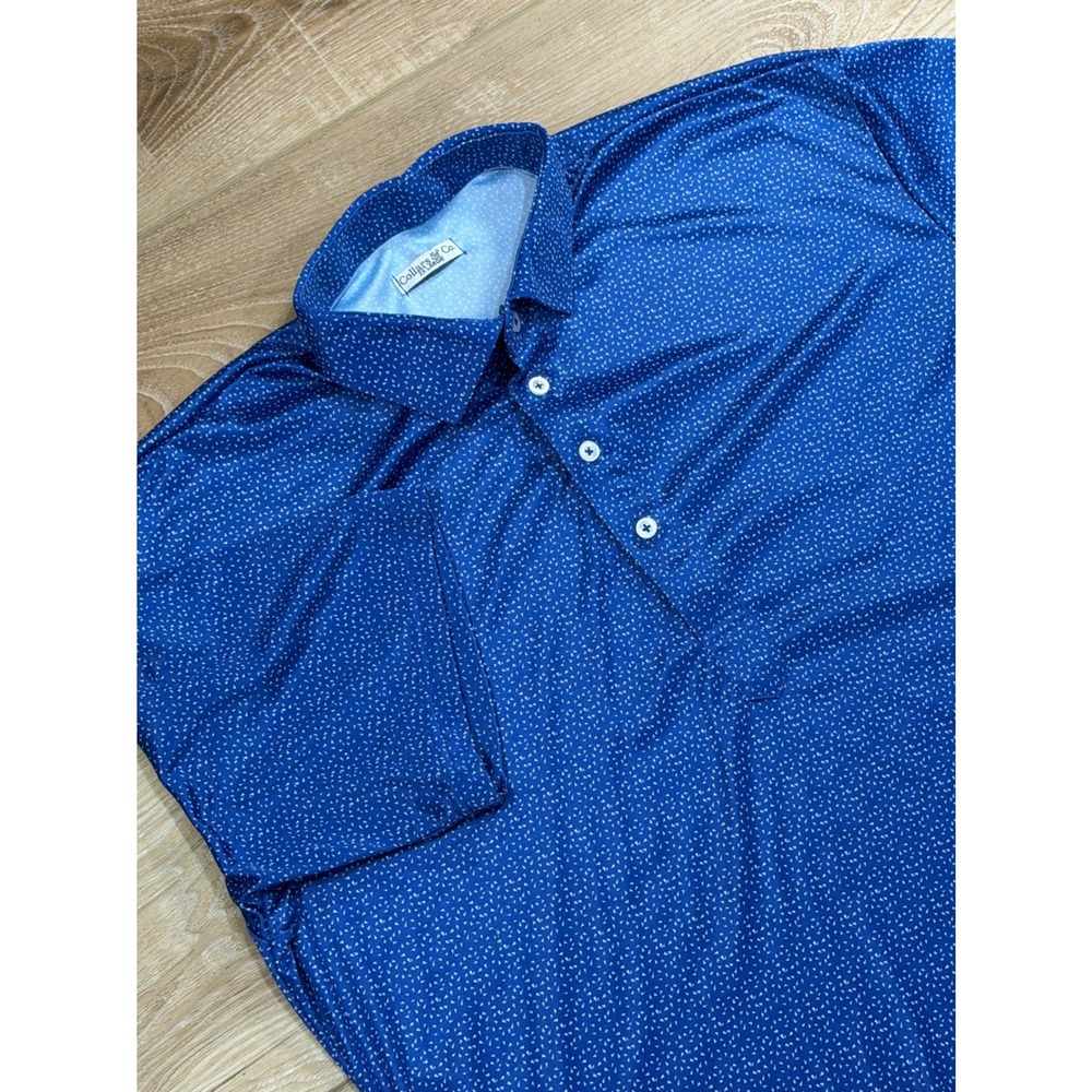 Collars & Co Mens 2XL Royal Blue Geometric Dress Collar Polo Shirt Short Sleeve